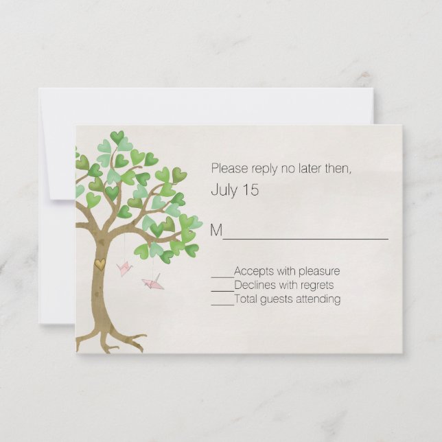 Tarjeta RSVP de boda de árbol amoroso (Anverso)
