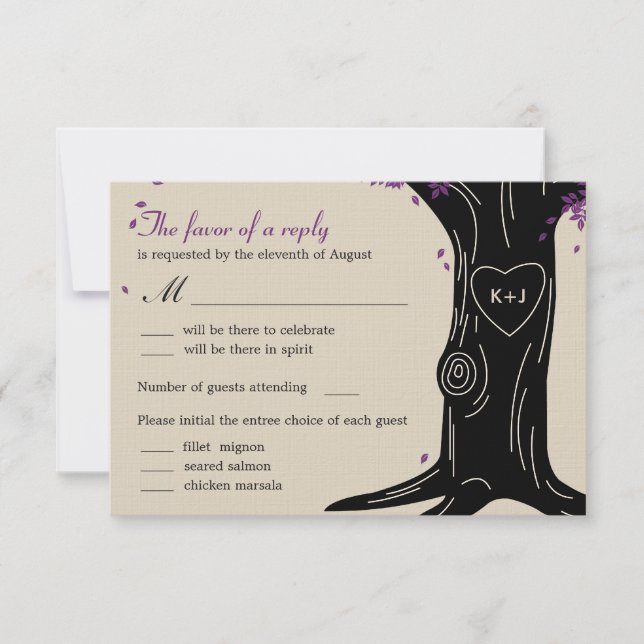 Tarjeta RSVP de Boda de Árbol de roble con selecci (Anverso)