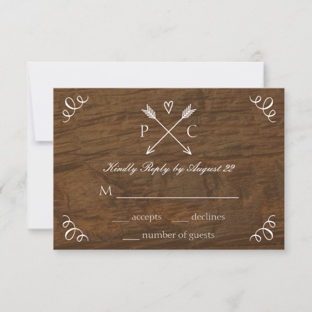 Tarjeta RSVP de boda de árbol rústico (Anverso)