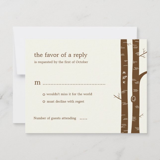 Tarjeta RSVP de Boda de Árboles Birch - Almond (Anverso)