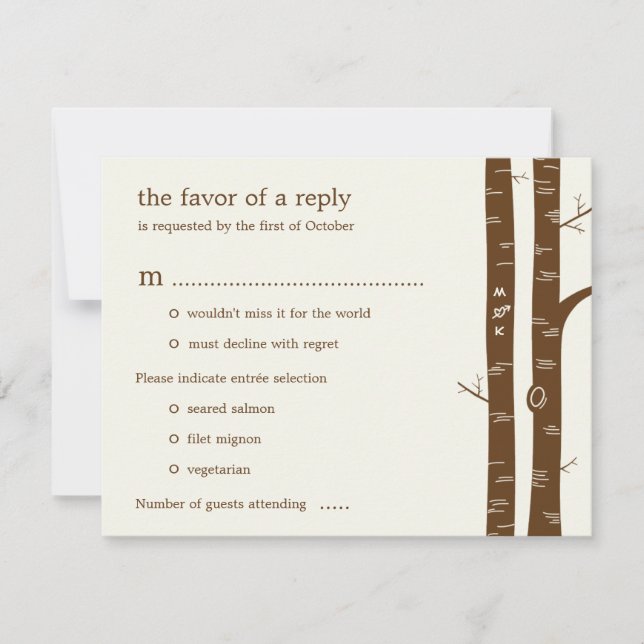 Tarjeta RSVP de Boda de Árboles Birch con entrada  (Anverso)