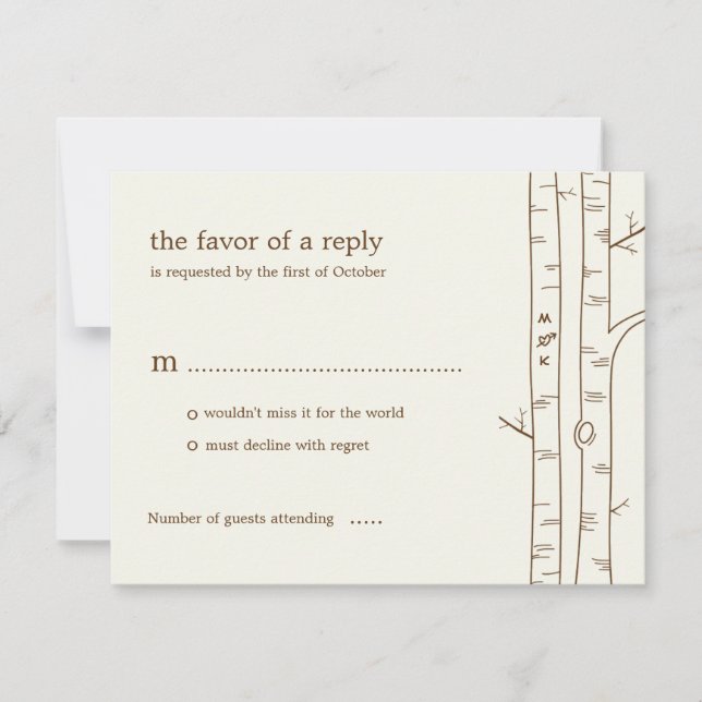Tarjeta RSVP de Boda de Árboles Birch - Esbozo (Anverso)