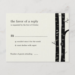 Tarjeta RSVP de Boda de Árboles Birch - Negro