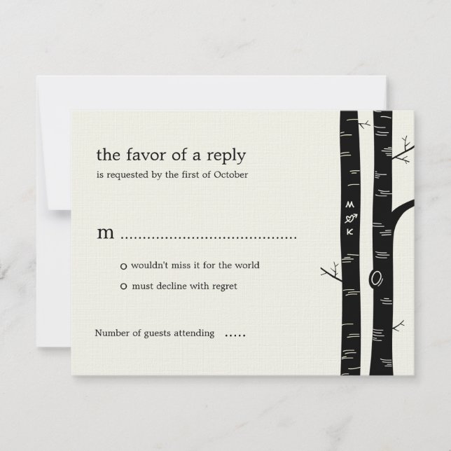 Tarjeta RSVP de Boda de Árboles Birch - Negro (Anverso)