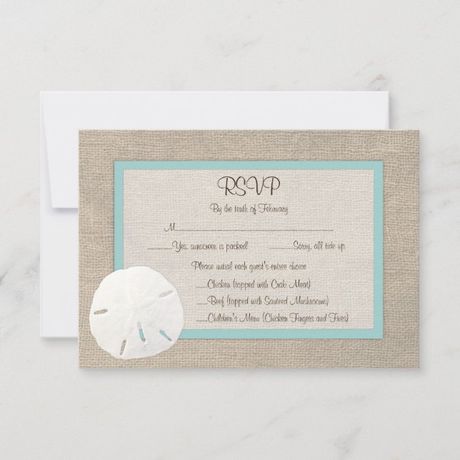 Tarjeta RSVP de Boda de arena en la playa - Turque (Anverso)