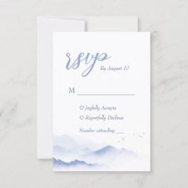 Tarjeta Rsvp de boda de aves y montañas azules