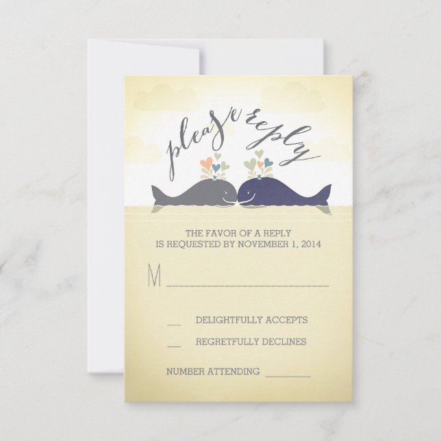 tarjeta RSVP de boda de ballenas linda playa (Anverso)