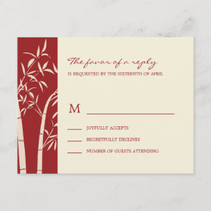 Tarjeta RSVP de Boda de Bambú Afortunada - Rojo