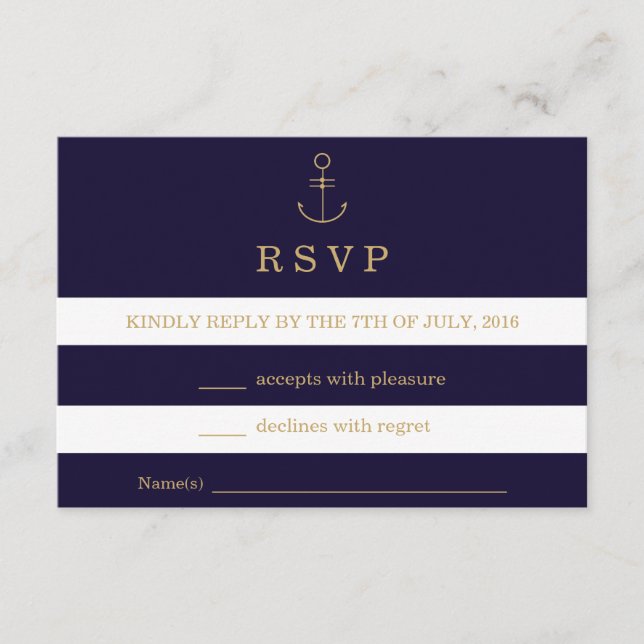 Tarjeta RSVP de boda de banda náutica moderna (Anverso)