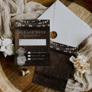 Tarjeta RSVP de Boda de Barril de Madera Rústica d