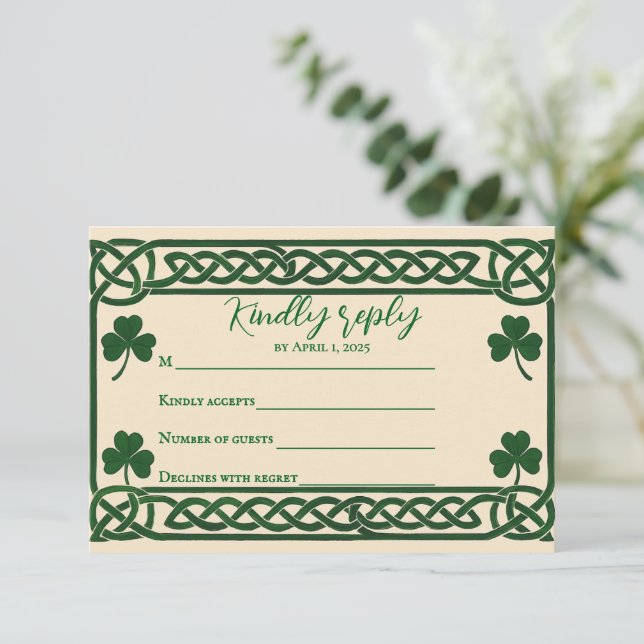 Tarjeta RSVP de Boda de Beso Celta (Anverso de pie)