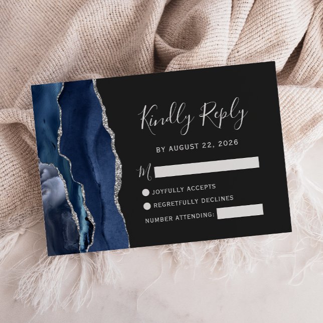 Tarjeta RSVP de boda de boda de plata azul de la M (Subido por el creador)