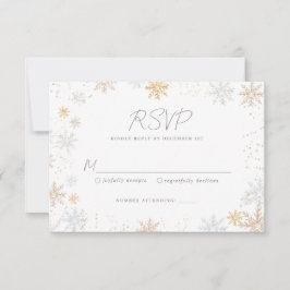 Tarjeta RSVP de Boda de Boda de Snowflakes de Oro