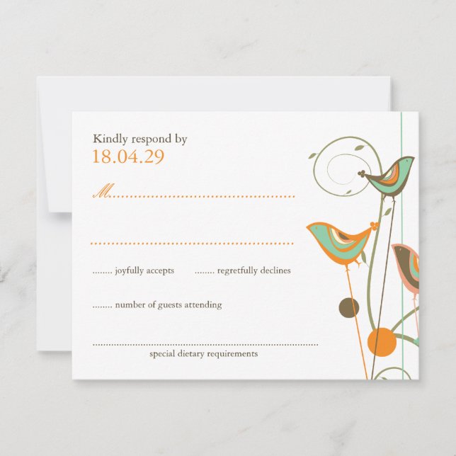 Tarjeta RSVP de Boda de Boda de Verano y Aves de V (Anverso)