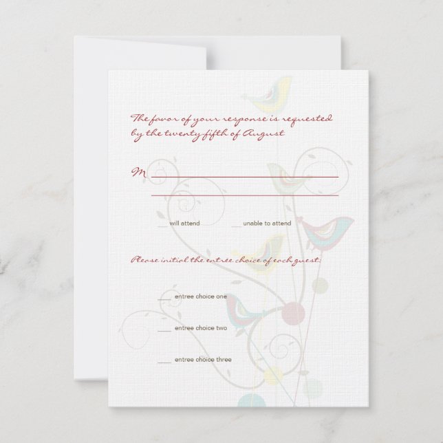 Tarjeta RSVP de Boda de Boda de Verano y Aves de V (Anverso)