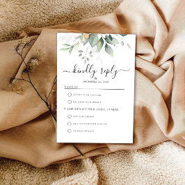 Tarjeta RSVP de Boda de Boda Floral de Oro Eucalyp