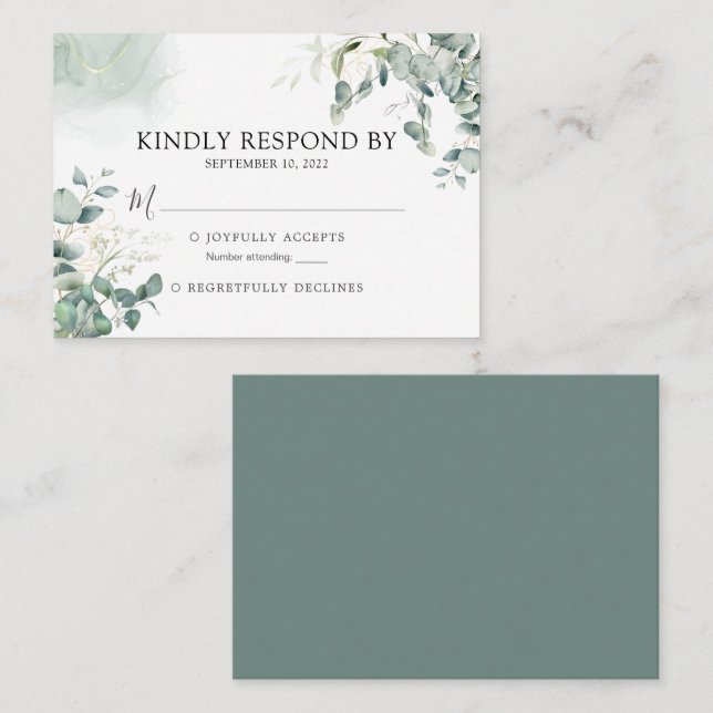 Tarjeta RSVP de Boda de bodas de ecología de eucal (Anverso / Reverso)