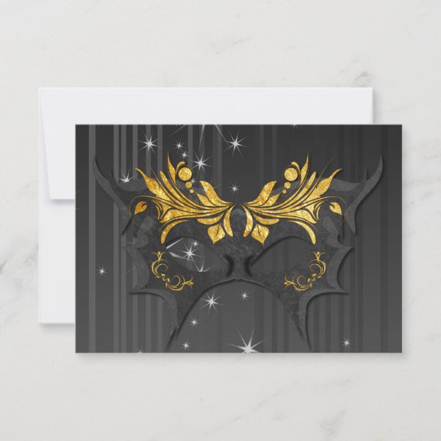 Tarjeta RSVP de boda de bolas de mascarada (Anverso)