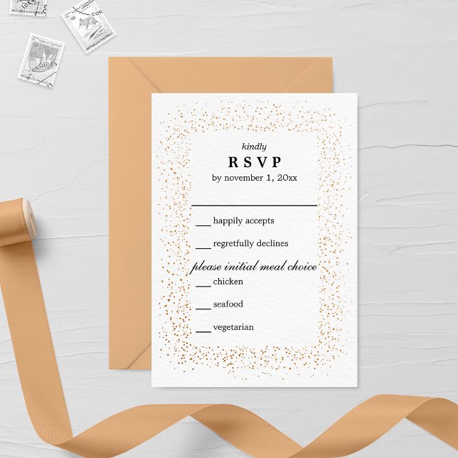 Tarjeta RSVP de Boda de Bronce Confetti Burst Weds (Subido por el creador)