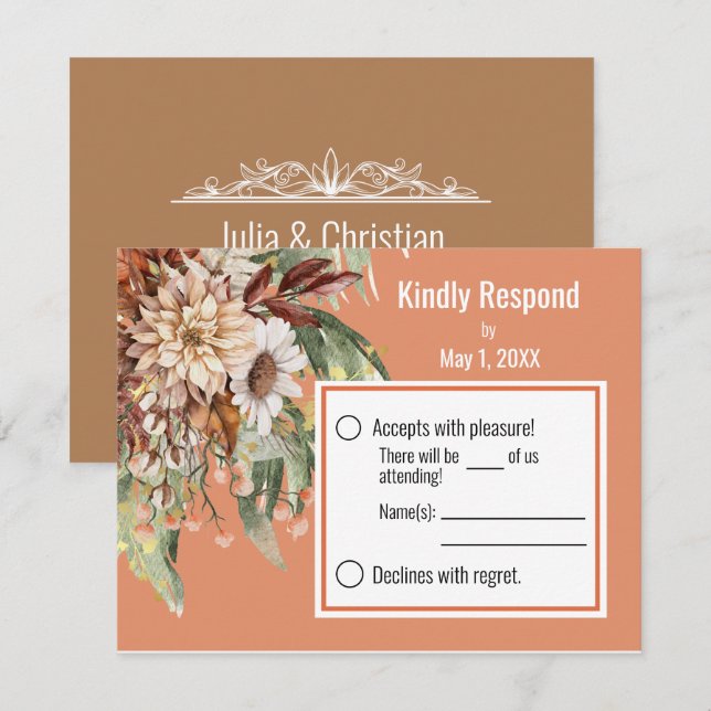 Tarjeta RSVP de Boda de Caída Botánica (Rust) (Anverso / Reverso)