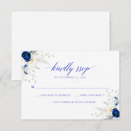 Tarjeta RSVP de boda de caligrafía azul en horizon