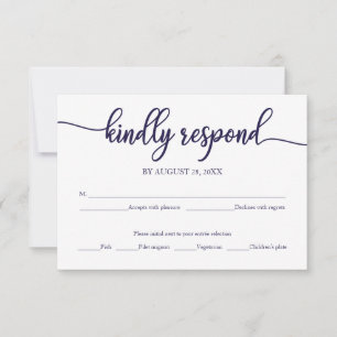Tarjeta RSVP de Boda de caligrafía blanca azul de 