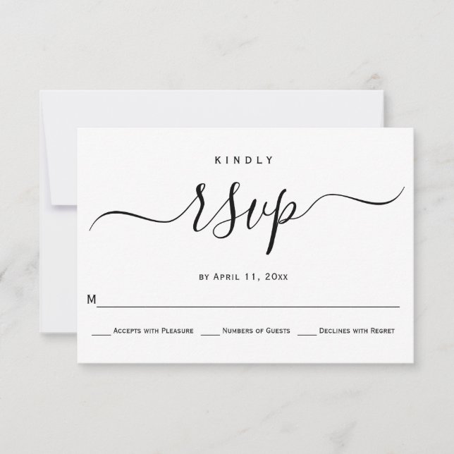 Tarjeta RSVP de boda de caligrafía de escritura cu (Anverso)