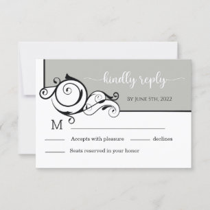 Tarjeta RSVP de boda de caligrafía gris elegante