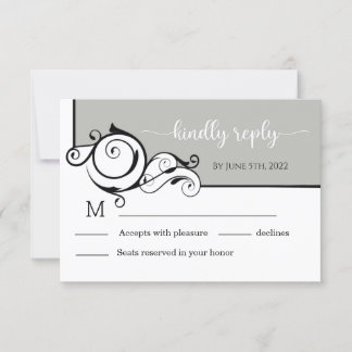 Tarjeta RSVP de boda de caligrafía gris elegante