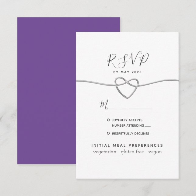 Tarjeta RSVP de boda de caligrafía púrpura (Anverso / Reverso)