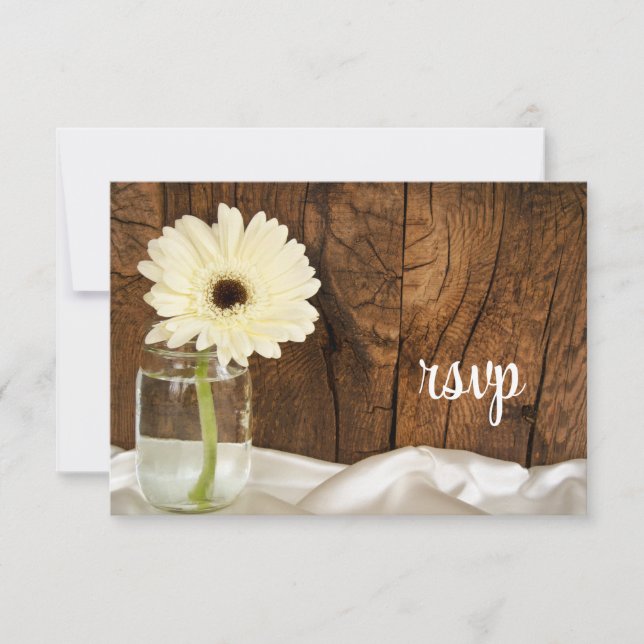 Tarjeta RSVP de boda de campo de Mason Jar White D (Anverso)