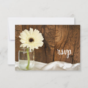 Tarjeta RSVP de boda de campo de Mason Jar White D