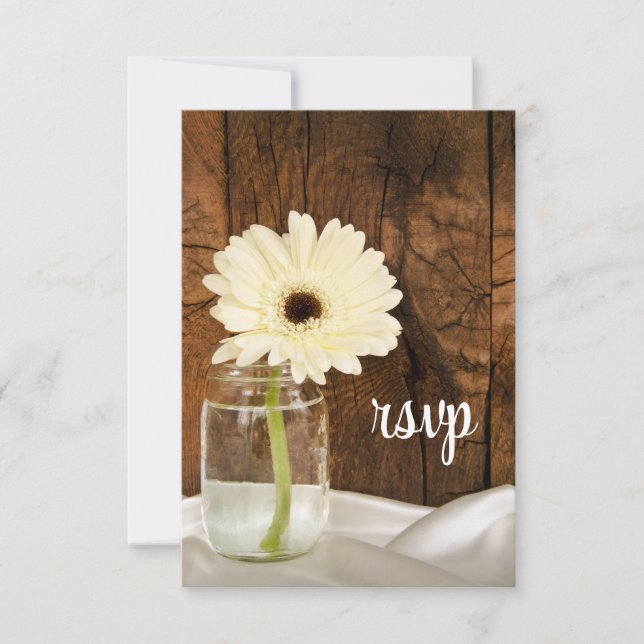 Tarjeta RSVP de boda de campo de Mason Jar White D (Anverso)