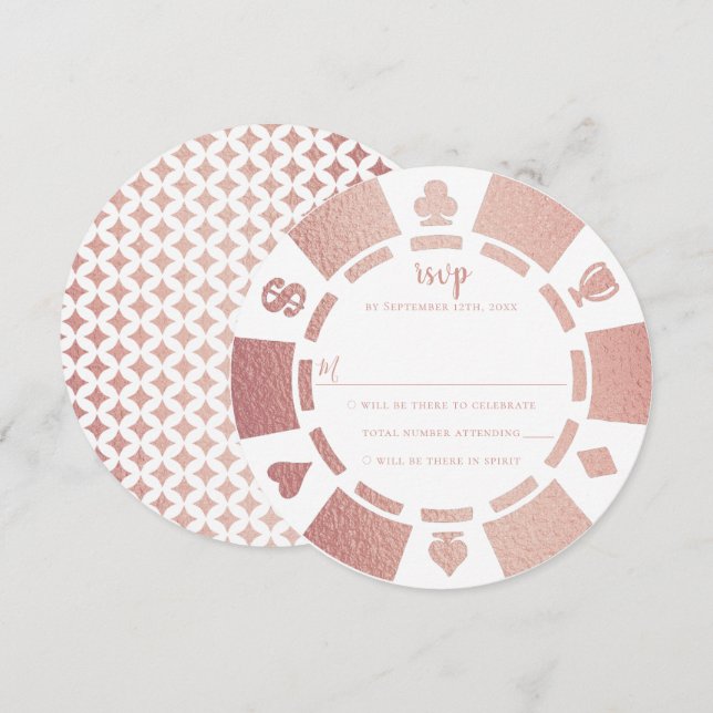 Tarjeta RSVP de Boda de Casino de Rosa de póquer d (Anverso / Reverso)