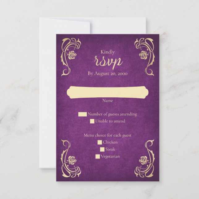Tarjeta RSVP de Boda de Castillo de Rosa encantada (Anverso)