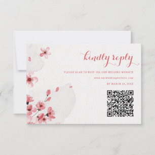 Tarjeta RSVP de Boda de cerezo con código QR