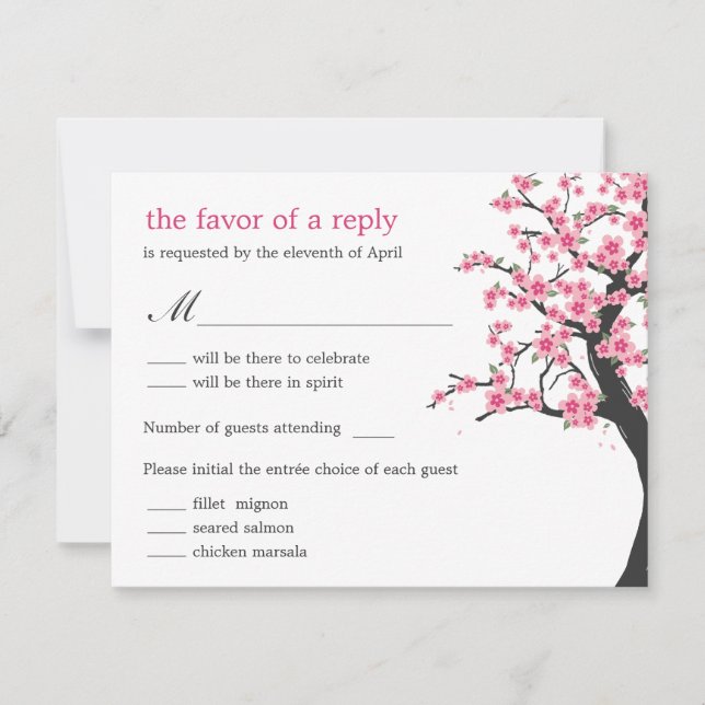 Tarjeta RSVP de Boda de Cerezo en Flores (Anverso)