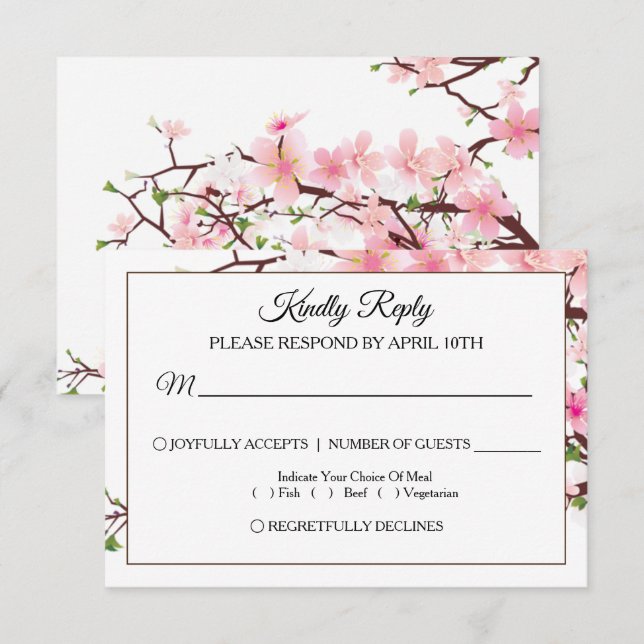 Tarjeta RSVP de Boda de cerezo Primario (Anverso / Reverso)