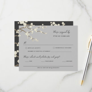 Tarjeta RSVP de Boda de Cerezo Sakura Blanca
