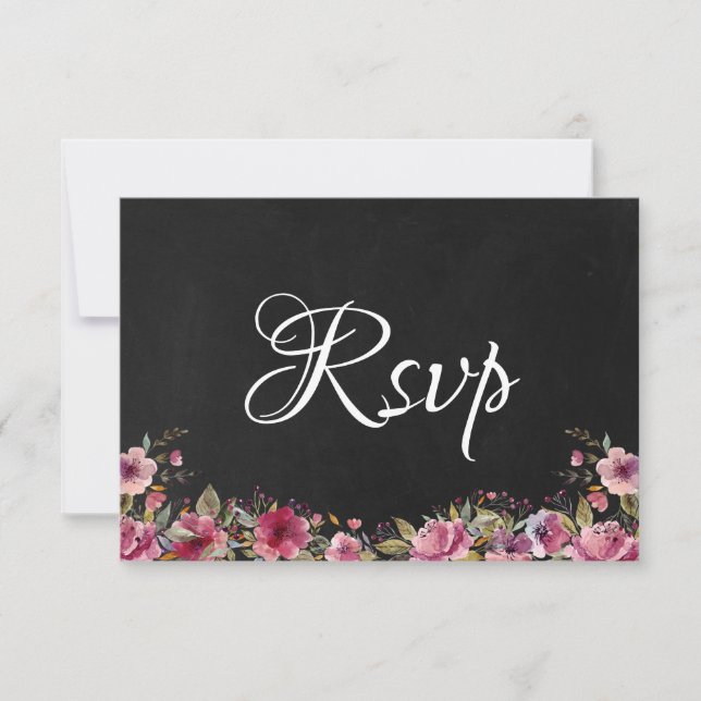 Tarjeta Rsvp de Boda de Chalkboard Floral Rosa de  (Anverso)
