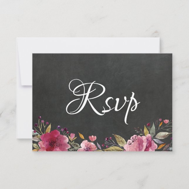Tarjeta Rsvp de Boda de Chalkboard Floral Rosa de  (Anverso)