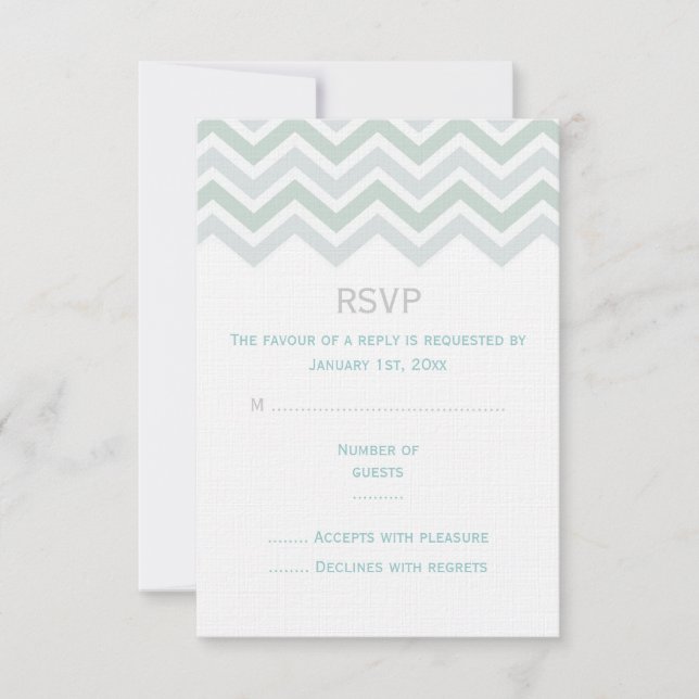 Tarjeta RSVP de boda de Chevron azul y verde (Anverso)