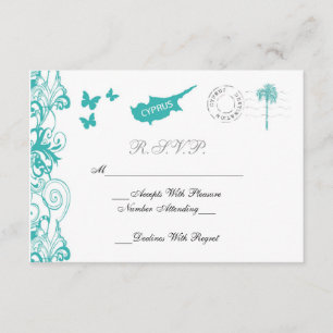 Tarjeta RSVP De Boda De Chipre En Aqua Y Blanco