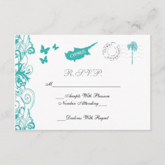 Tarjeta RSVP De Boda De Chipre En Aqua Y Blanco