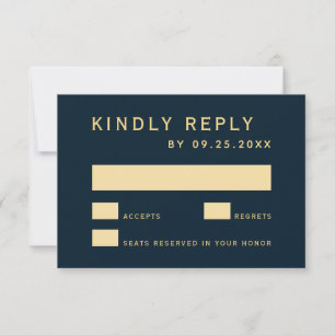 Tarjeta RSVP de Boda de Círculo de Oro Rústico Azu