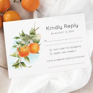 Tarjeta RSVP de boda de cítricos de naranja
