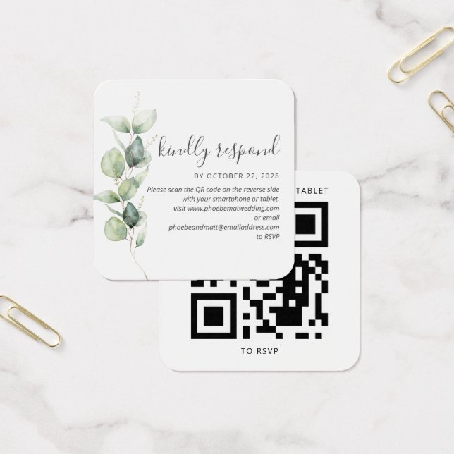 Tarjeta RSVP de Boda de código QR de Eucalyptus Su (Oficina)
