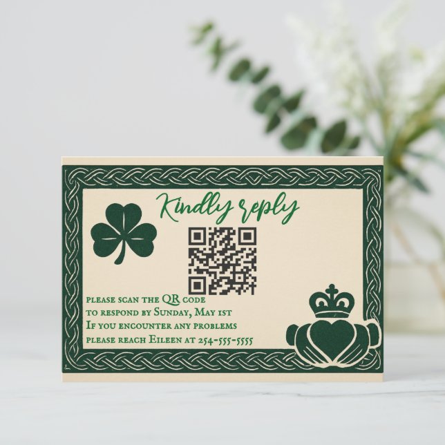 Tarjeta RSVP de boda de código QR de serenidad irl (Anverso de pie)