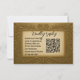 Tarjeta RSVP de Boda de código QR dorada