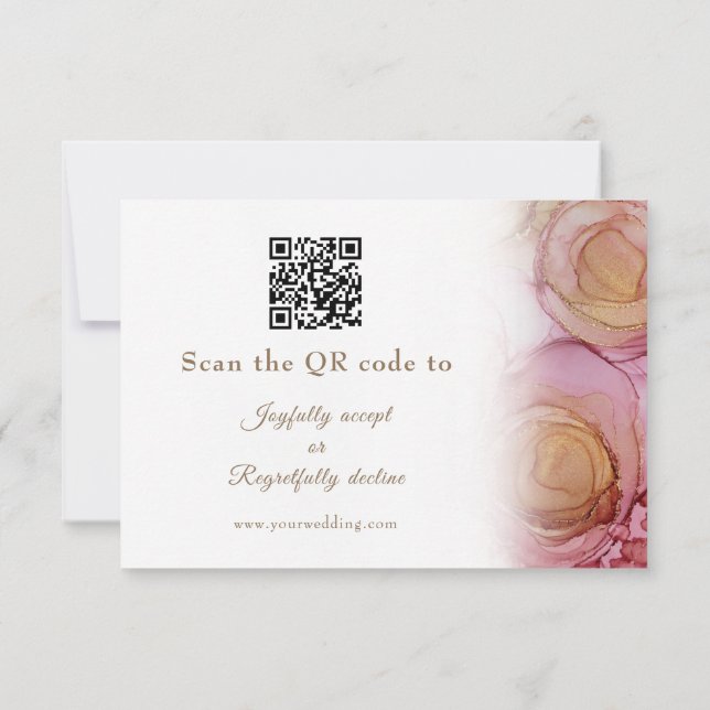 Tarjeta RSVP de boda de código QR floral de resume (Reverso)